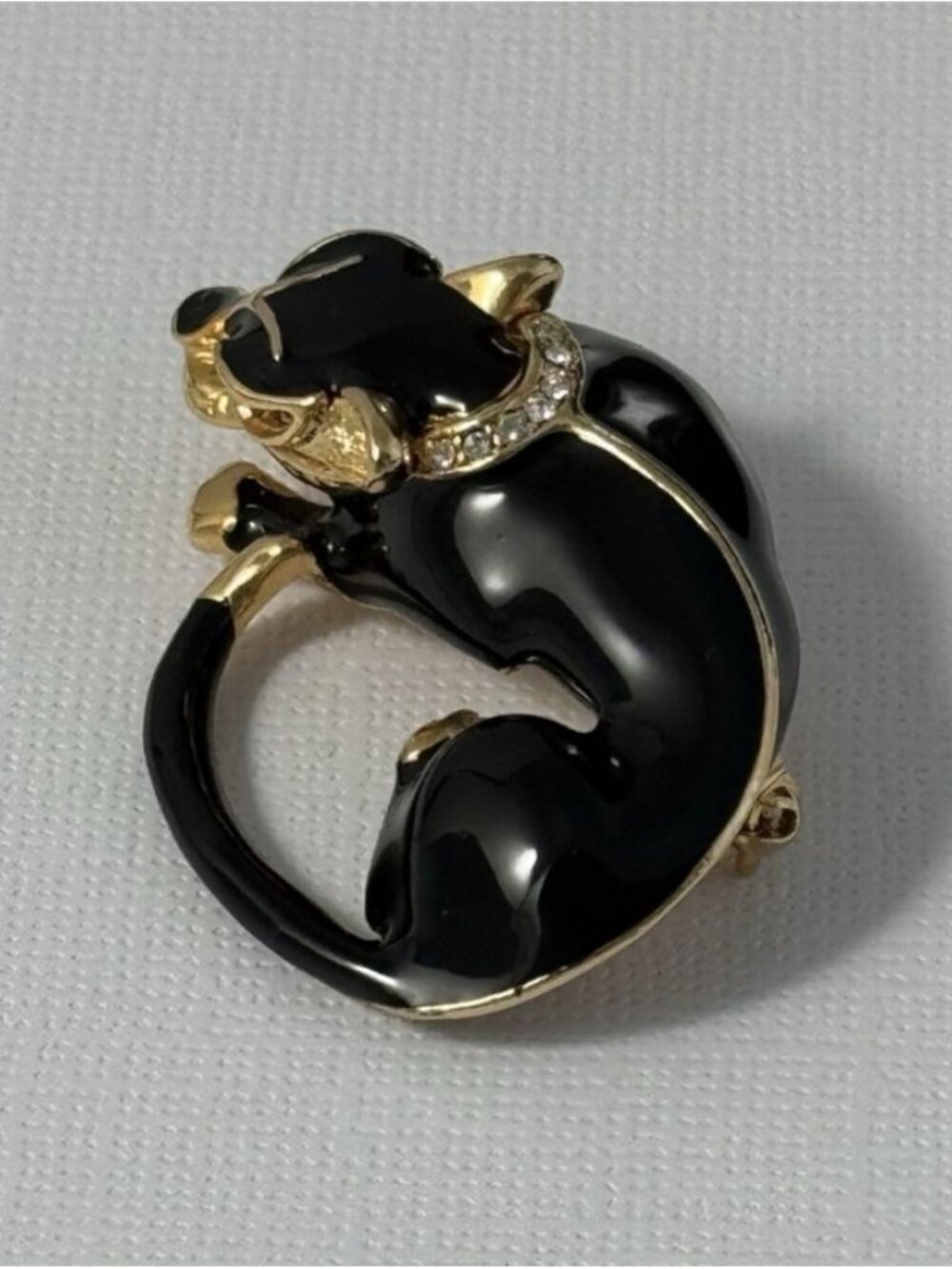 Vintage GERRY'S Black Enamel Panther Brooch Pin Gold Tone Rhinestone Collar Cat - Picture 6 of 10